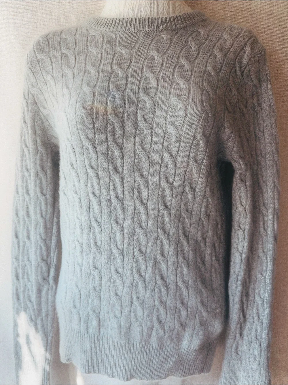 🤍 J.Crew 100% Cashmere Cable Knit Sweater • Heather Gray • S (Mended)